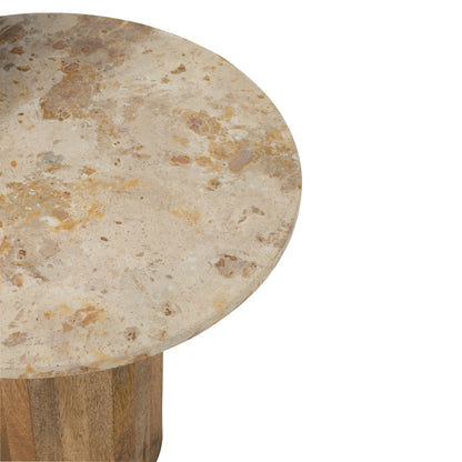 Tavolino rotondo in marmo e legno, beige/marrone, set da 2 J-Line
