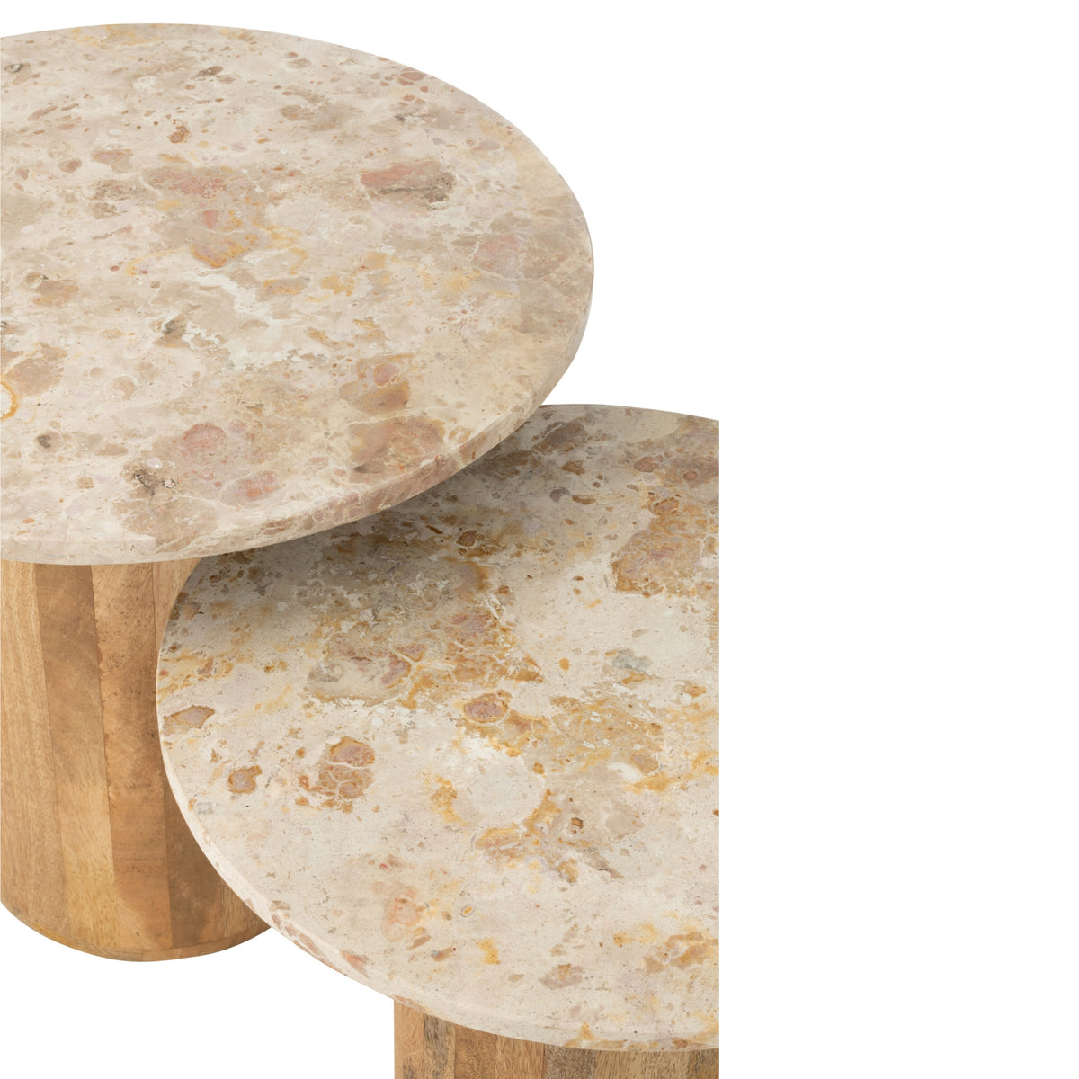 Tavolino rotondo in marmo e legno, beige/marrone, set da 2 J-Line