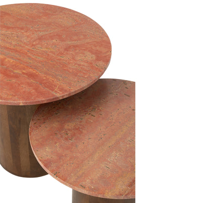 Set di 2 tavolini rotondi in marmo Terracotta/Marrone scuro J-Line