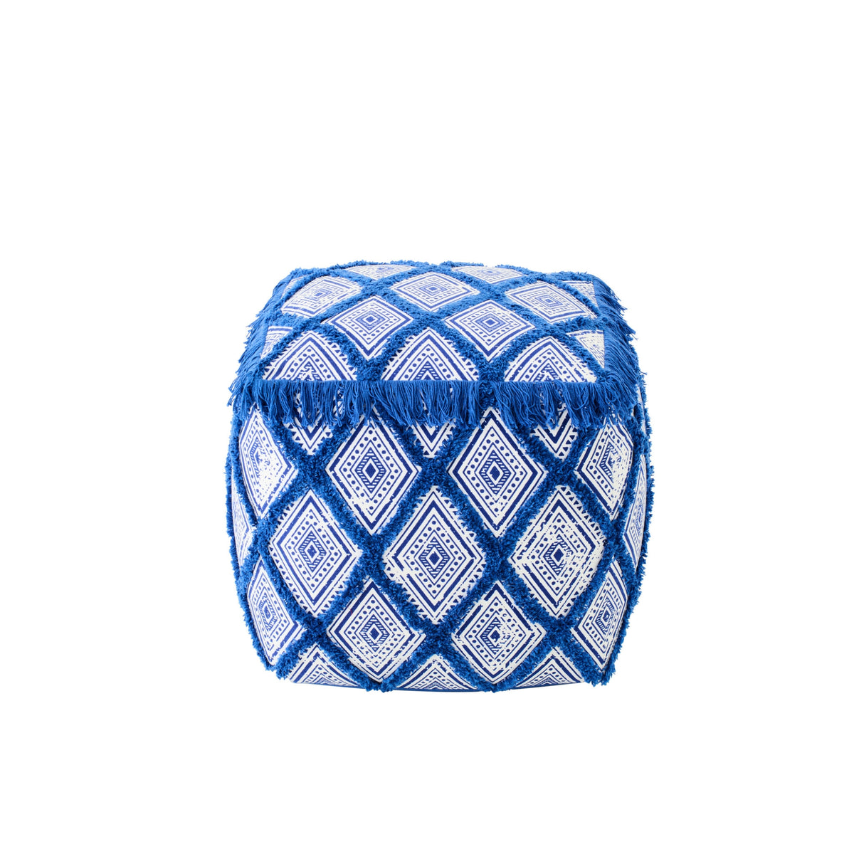 Pouf Motivo Orientale Cotone Blu/Bianco J-Line