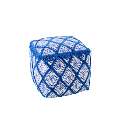 Pouf Motivo Orientale Cotone Blu/Bianco J-Line