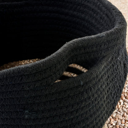 Set di 3 Cesti in Poliestere a Righe Nero/Beige J-Line