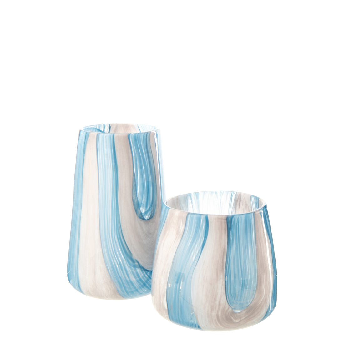 Lanterna Luminosa in Vetro Rigato Azzurro/Bianco Large J-Line