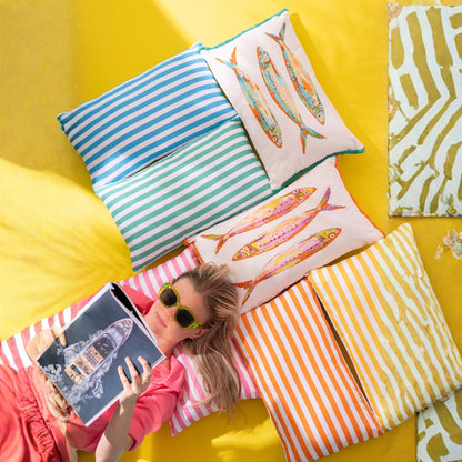 Cuscino da Esterno Rettangolare a Righe in Poliestere Multicolore Assortimento da 3 J-Line
