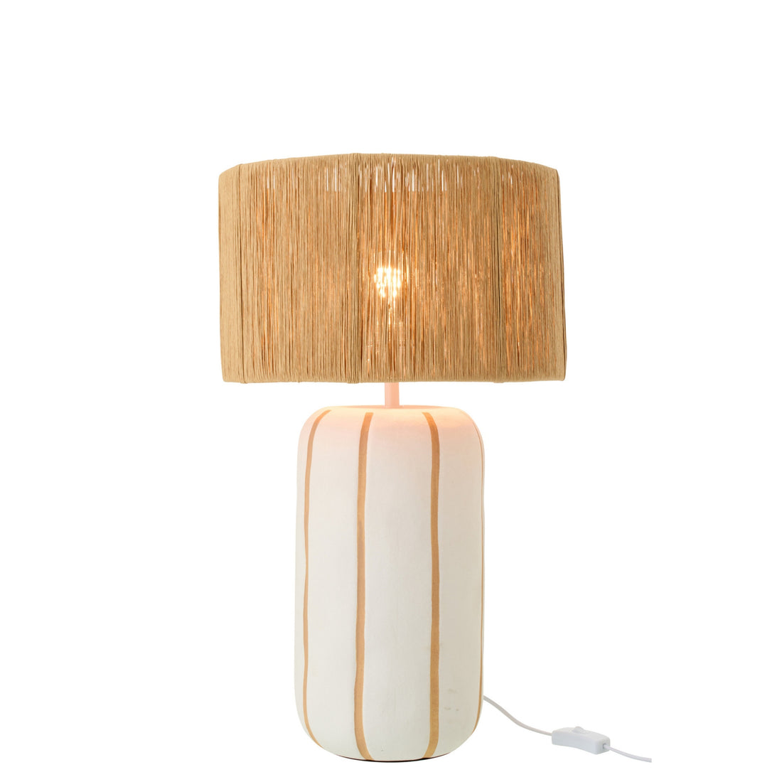 Lampada da tavolo in ceramica a righe naturale/bianca, grande, J-Line