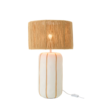 Lampada da tavolo in ceramica a righe naturale/bianca, grande, J-Line