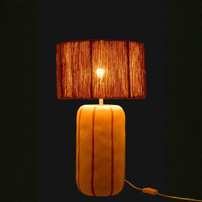 Lampada da tavolo in ceramica a righe naturale/bianca, grande, J-Line