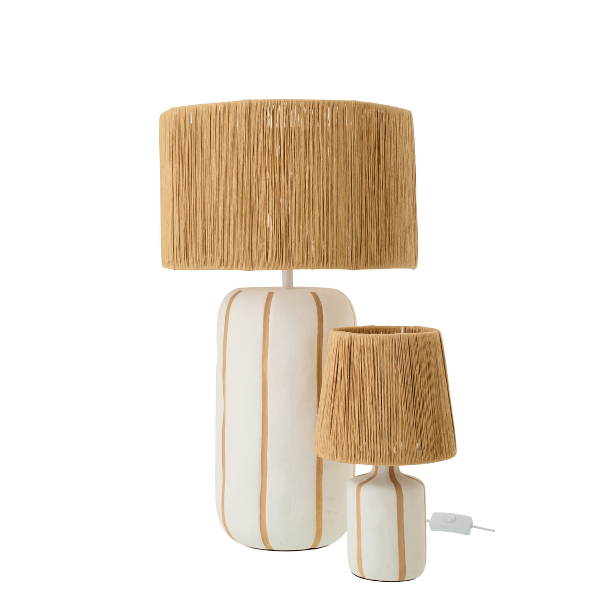 Lampada da tavolo in ceramica a righe naturale/bianca, grande, J-Line