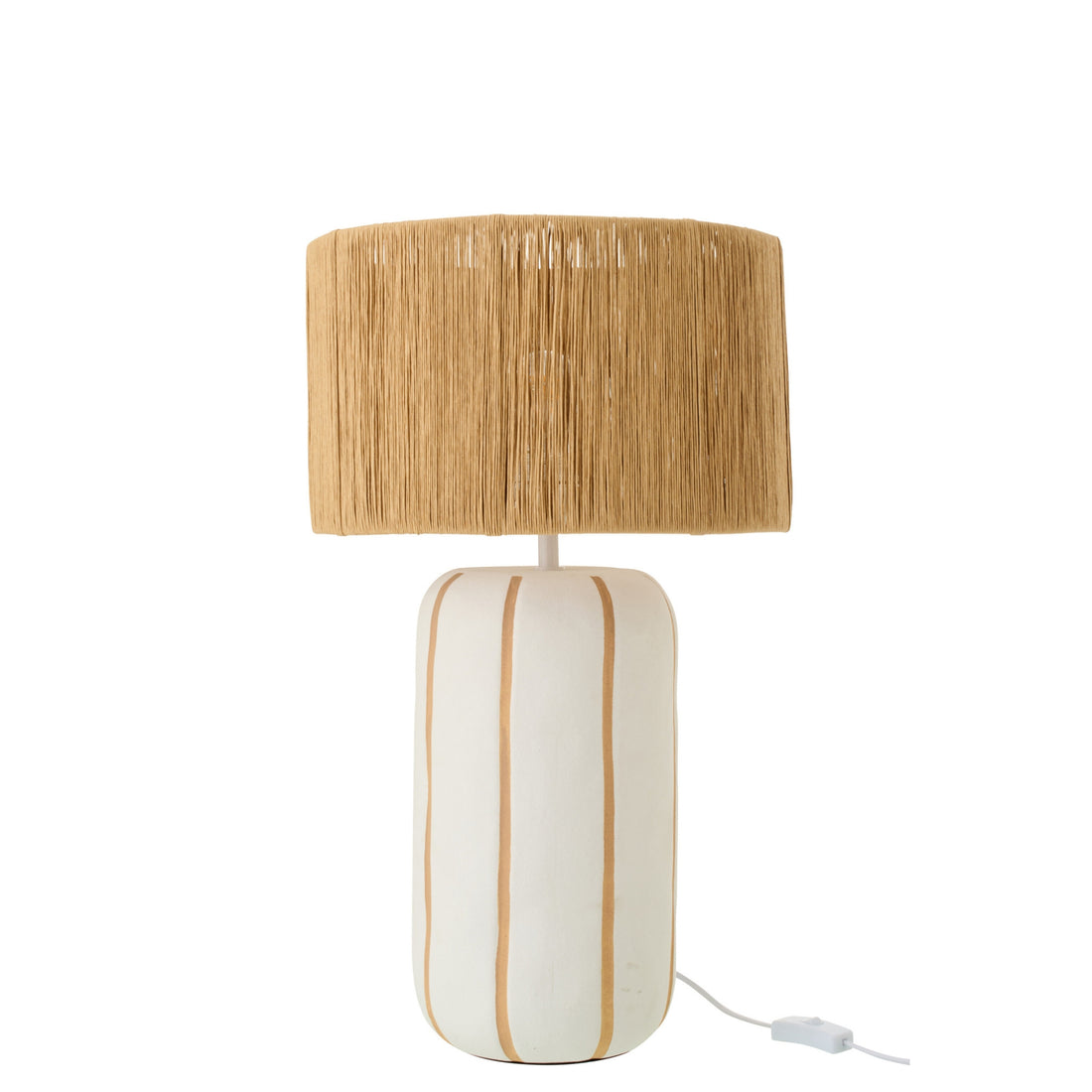 Lampada da tavolo in ceramica a righe naturale/bianca, grande, J-Line