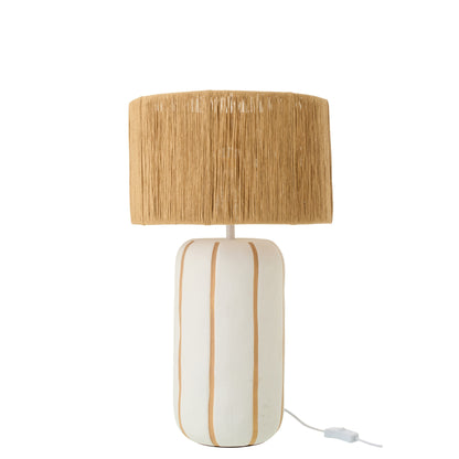 Lampada da tavolo in ceramica a righe naturale/bianca, grande, J-Line