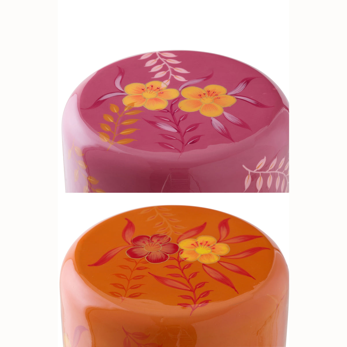Sgabello Fiori Metallo Rosa/Arancione Assortimento Da 2 J-Line