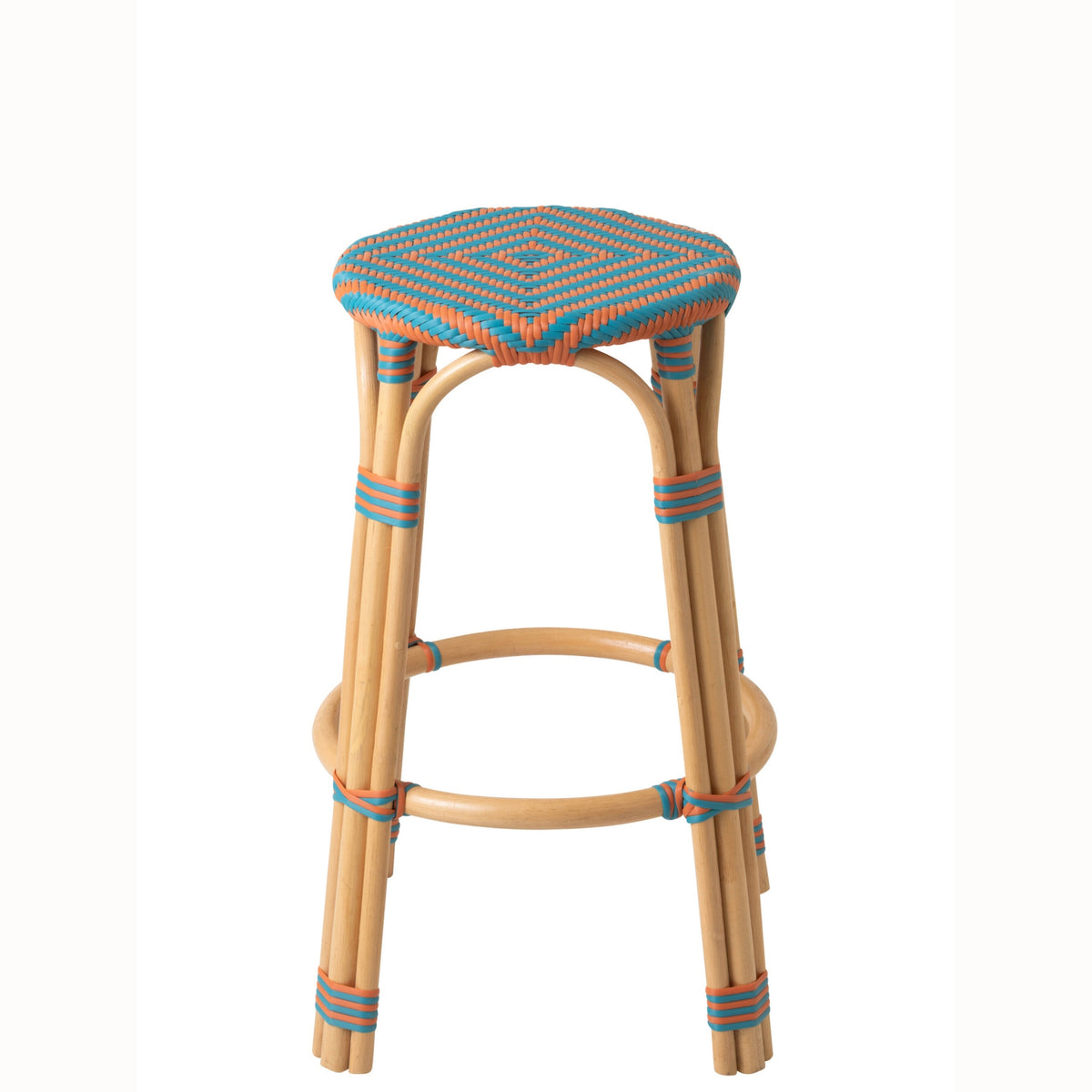 Sgabello da Esterno Geo Rotondo Rattan Arancione/Turchese J-Line