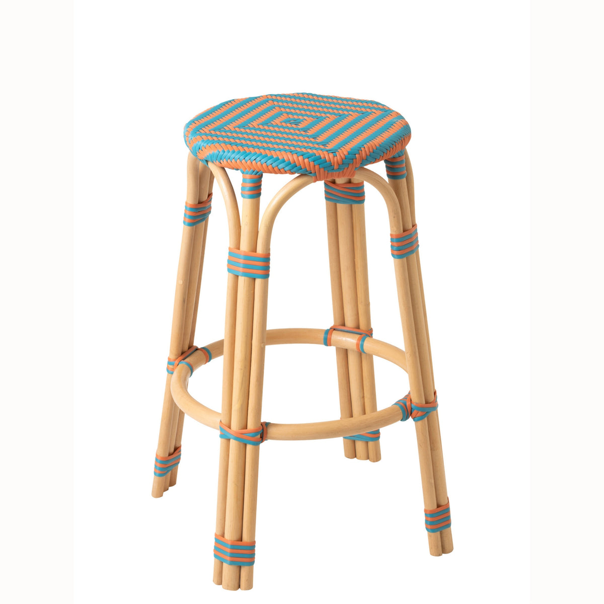 Sgabello da Esterno Geo Rotondo Rattan Arancione/Turchese J-Line