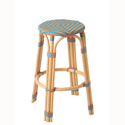 Sgabello da Esterno Geo Rotondo Rattan Arancione/Turchese J-Line