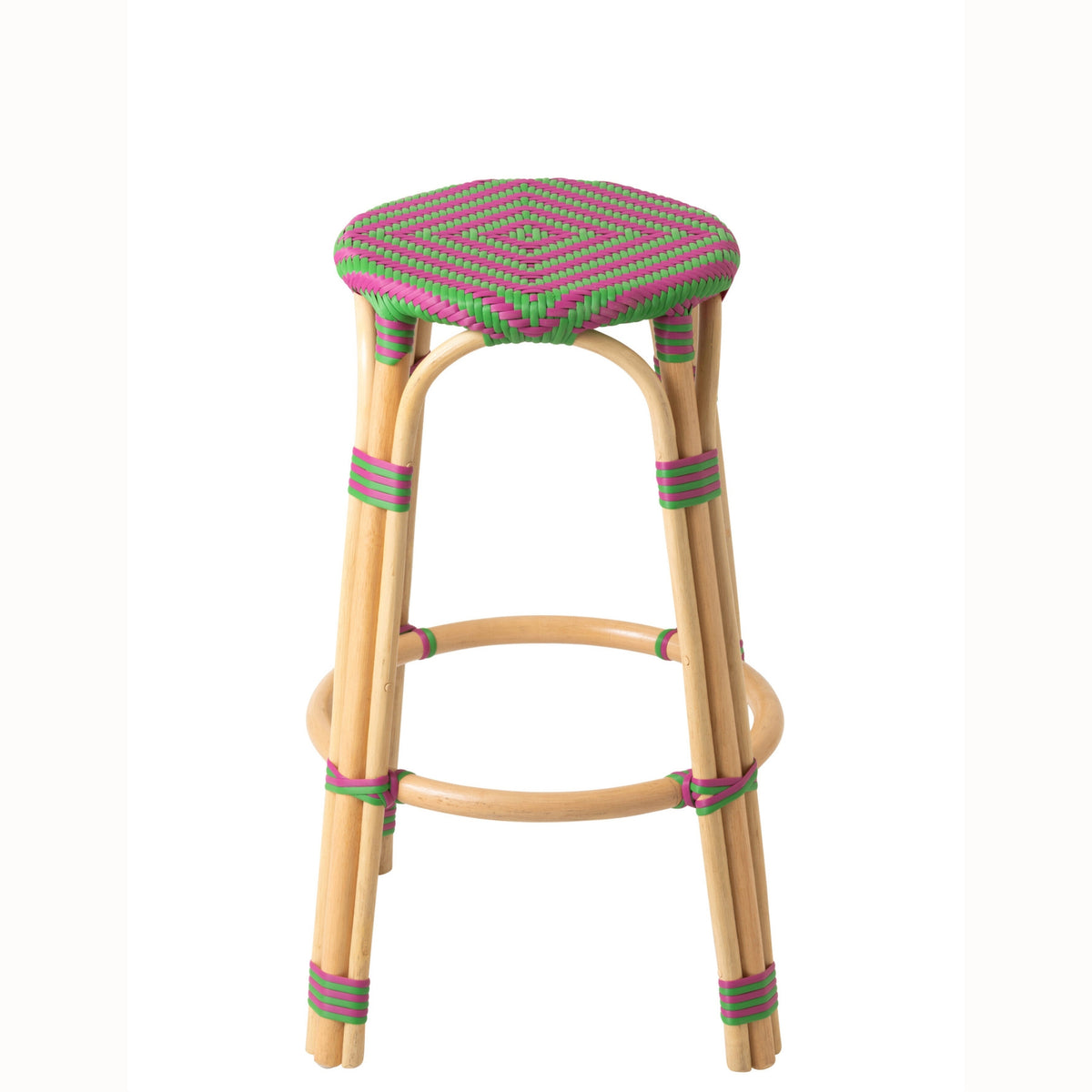 Sgabello da esterno Geo rotondo in rattan rosa/verde J-Line