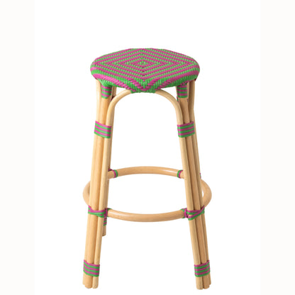 Sgabello da esterno Geo rotondo in rattan rosa/verde J-Line