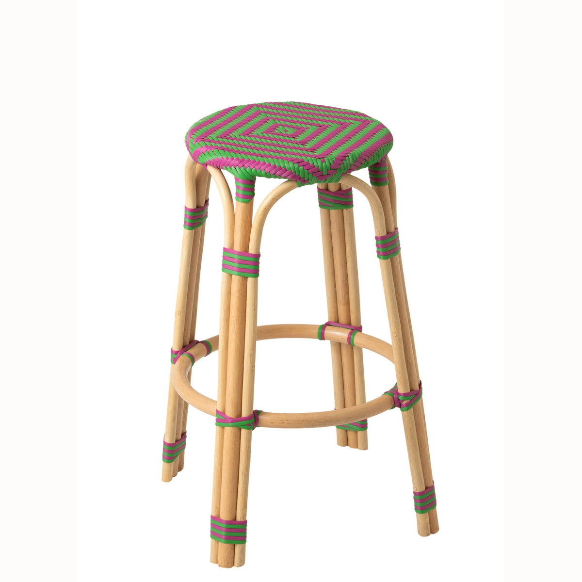 Sgabello da esterno Geo rotondo in rattan rosa/verde J-Line