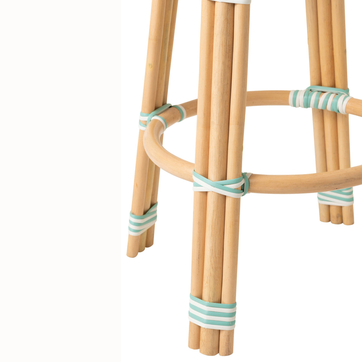 Sgabello da esterno Geo rotondo in rattan azzurro chiaro/bianco J-Line