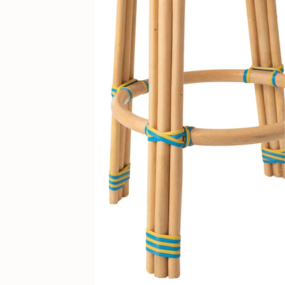 Sgabello da esterno Geo rotondo in rattan giallo/azzurro J-Line