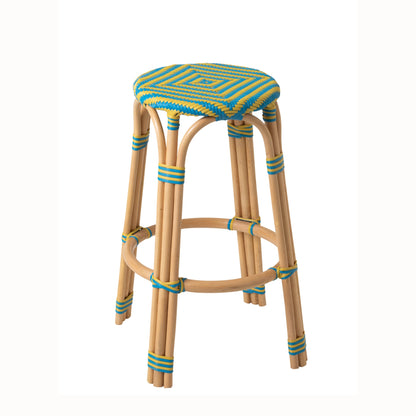 Sgabello da esterno Geo rotondo in rattan giallo/azzurro J-Line