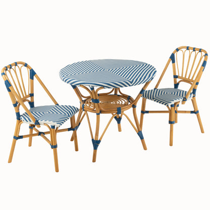Tavolo da pranzo in rattan blu/bianco J-Line