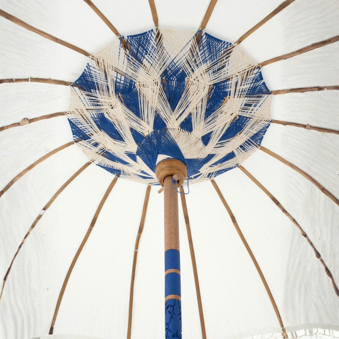 Ombrellone Flavie Legno/Cotone Ecru/Blu J-Line