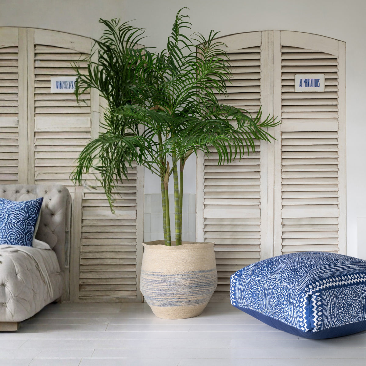 Pouf Mosaico Cotone Blu/Bianco J-Line
