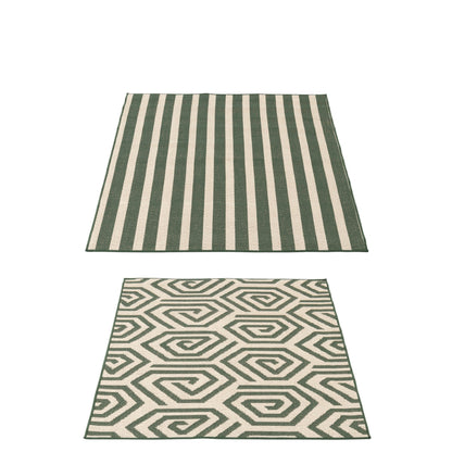 Tappeto da Esterno Righe + Spirali Polipropilene Verde Scuro/Bianco Assortimento da 2