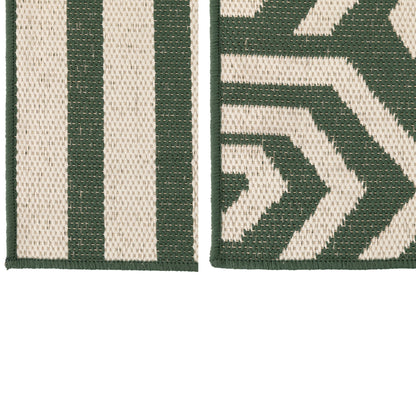 Tappeto da Esterno Righe + Spirali Polipropilene Verde Scuro/Bianco Assortimento da 2