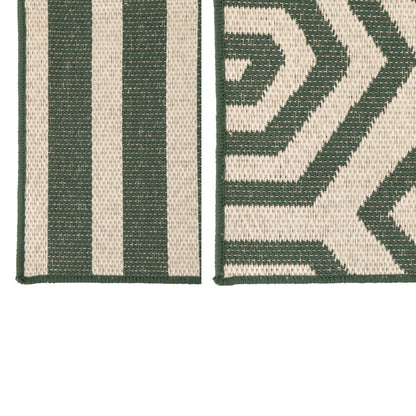 Tappeto da Esterno Righe + Spirali Polipropilene Verde Scuro/Bianco Assortimento da 2