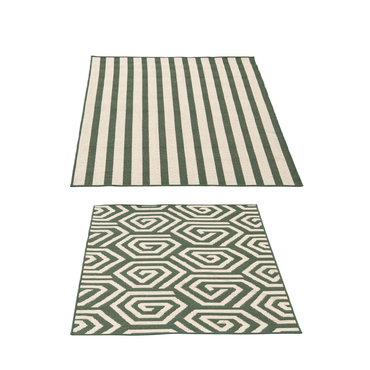 Tappeto da Esterno Righe + Spirali Polipropilene Verde Scuro/Bianco Assortimento da 2