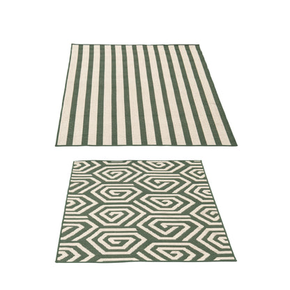 Tappeto da Esterno Righe + Spirali Polipropilene Verde Scuro/Bianco Assortimento da 2