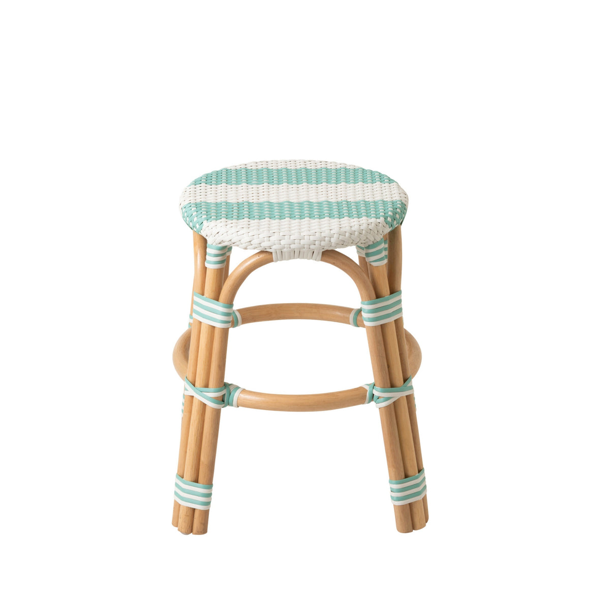 Sgabello in Rattan a Righe Rosso Azzurro Chiaro/Bianco J-Line