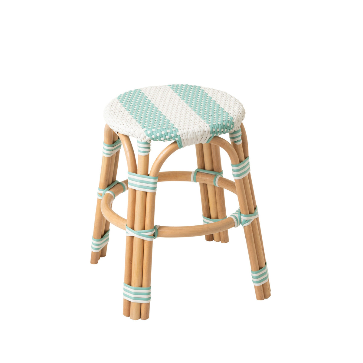Sgabello in Rattan a Righe Rosso Azzurro Chiaro/Bianco J-Line
