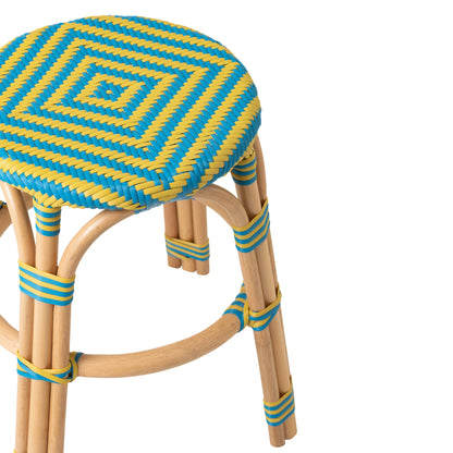 Sgabello da esterno Geo rotondo in rattan giallo/azzurro J-Line