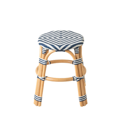 Sgabello da Esterno Geo Rotondo Rattan Blu/Bianco J-Line
