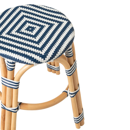 Sgabello da Esterno Geo Rotondo Rattan Blu/Bianco J-Line