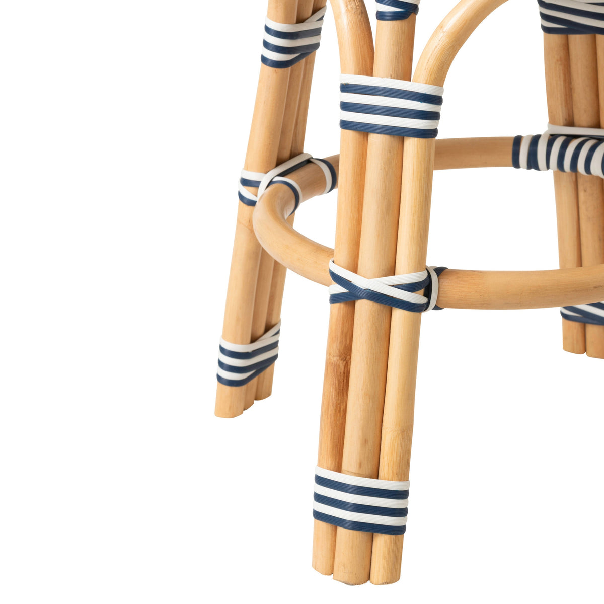 Sgabello da Esterno Geo Rotondo Rattan Blu/Bianco J-Line