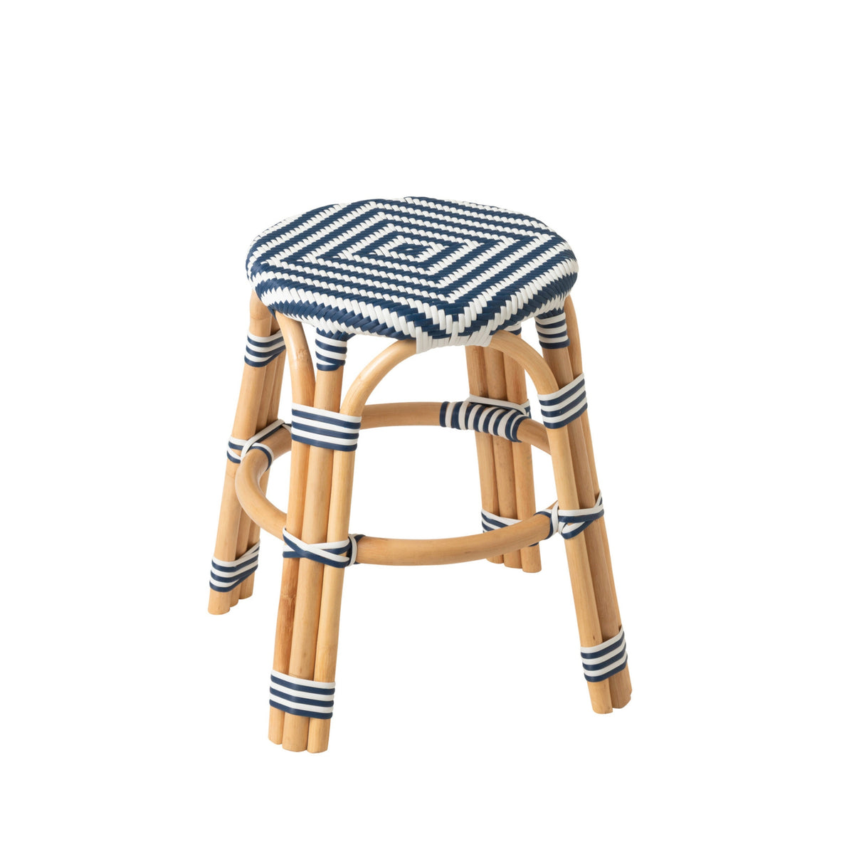 Sgabello da Esterno Geo Rotondo Rattan Blu/Bianco J-Line
