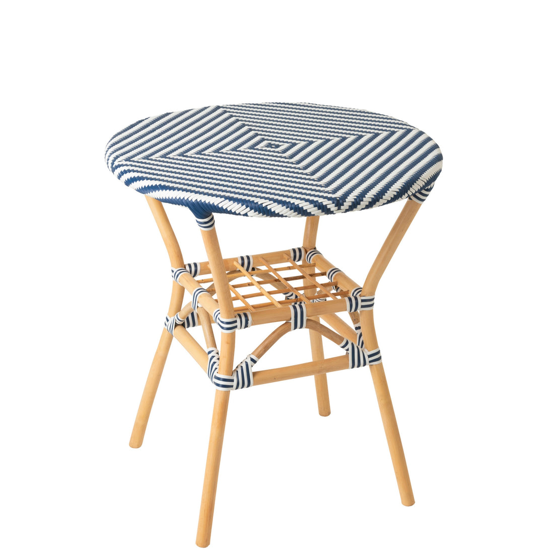 Tavolo da pranzo outdoor Geo rotondo in rattan blu/bianco J-Line