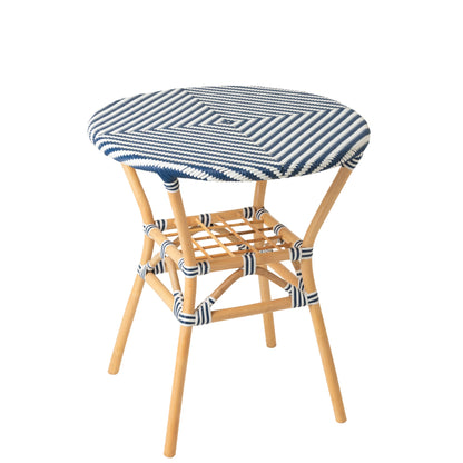 Tavolo da pranzo outdoor Geo rotondo in rattan blu/bianco J-Line