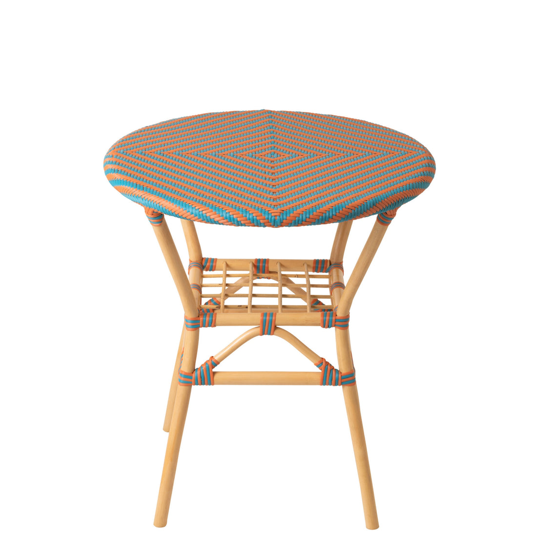 Tavolo da pranzo outdoor Geo rotondo in rattan arancione/turchese J-Line