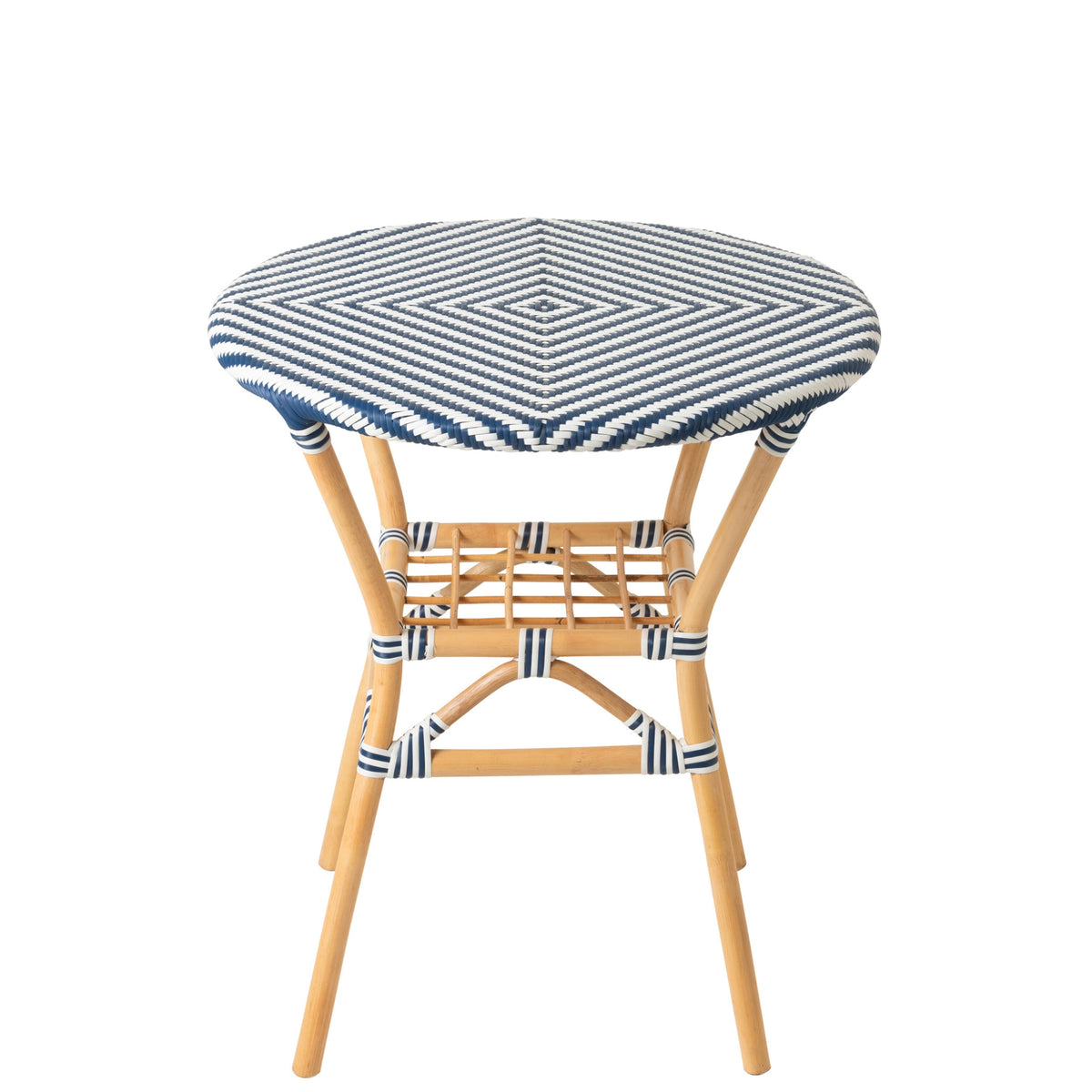 Tavolo da pranzo outdoor Geo rotondo in rattan blu/bianco J-Line