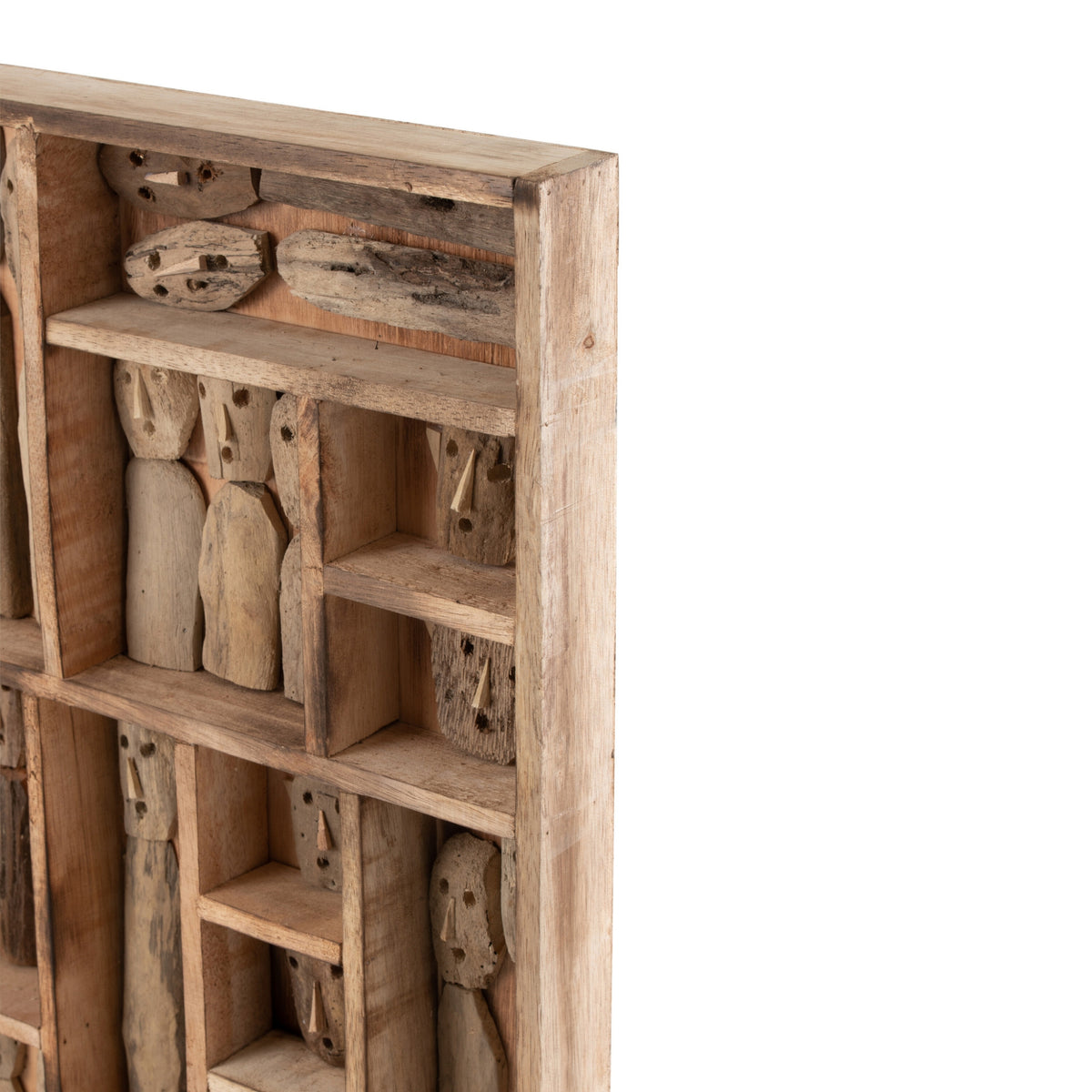 Decorazione da parete Famiglia Maschere a scomparti Legno riciclato Naturale Large J-Line