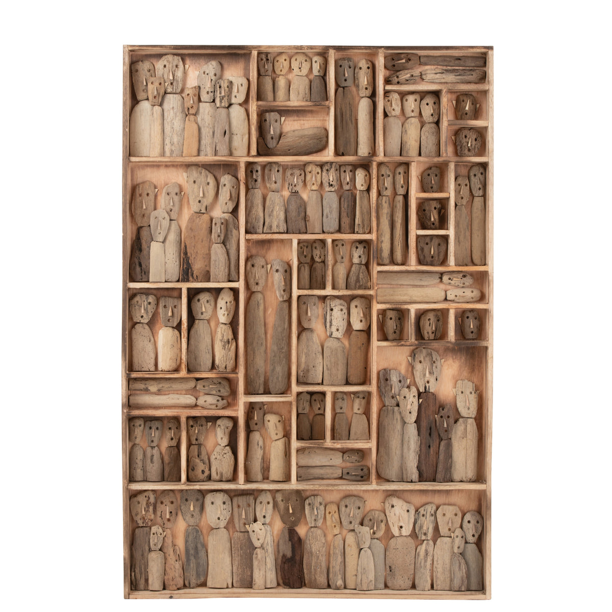 Decorazione da parete Famiglia Maschere a scomparti Legno riciclato Naturale Large J-Line