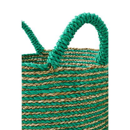 Set di 3 cesti in rafia a righe verde scuro/naturale J-Line