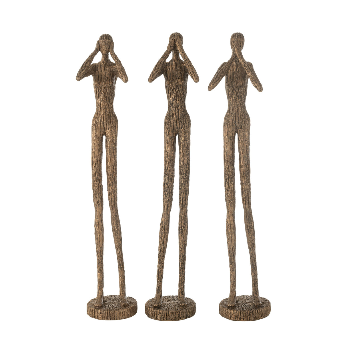Set di 3 figure Ascoltare/Vedere/Tacere in resina marrone/oro J-Line