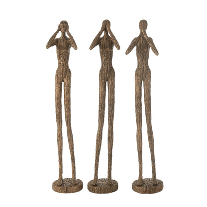 Set di 3 figure Ascoltare/Vedere/Tacere in resina marrone/oro J-Line
