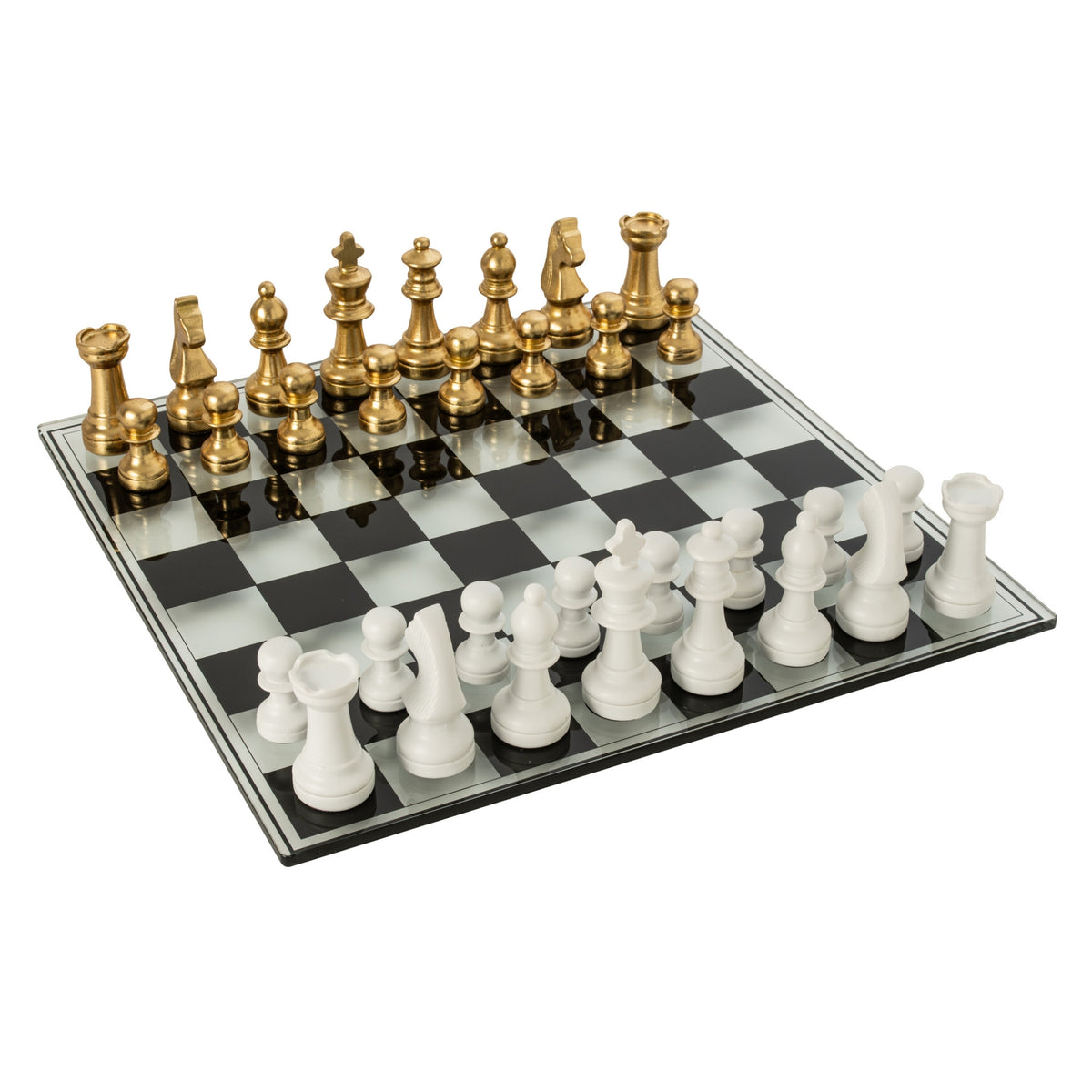 Set da scacchi Plateay in poliresina bianco/oro J-Line