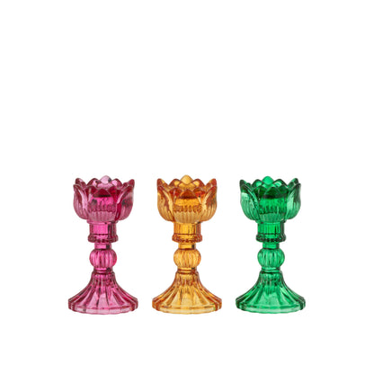 Set di 3 candelabri Rosa Vetro Mix J-Line